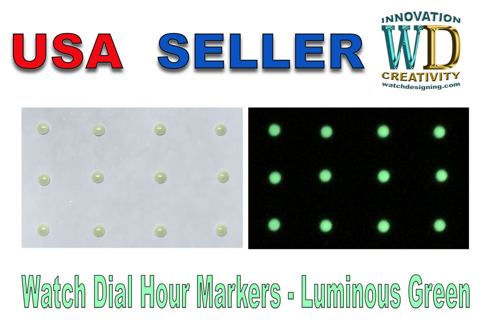 Watch Dial Hour Markers Parts 12 pieces Green LUMINOUS 1.7mm Numerals Dots Bars