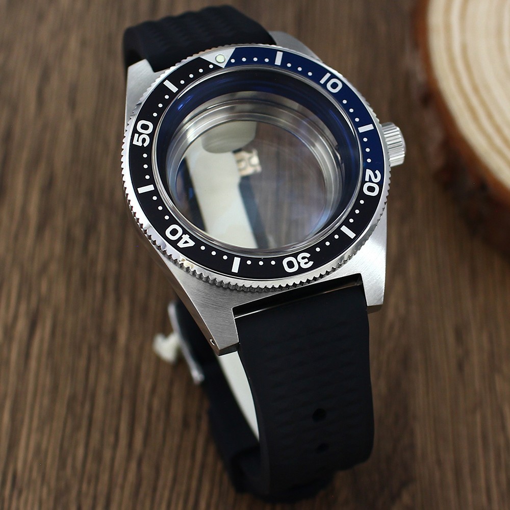 Sapphire 40mm Steel Watch Case Black Strap Modify 62MAS Mod For Seiko NH35 36 38