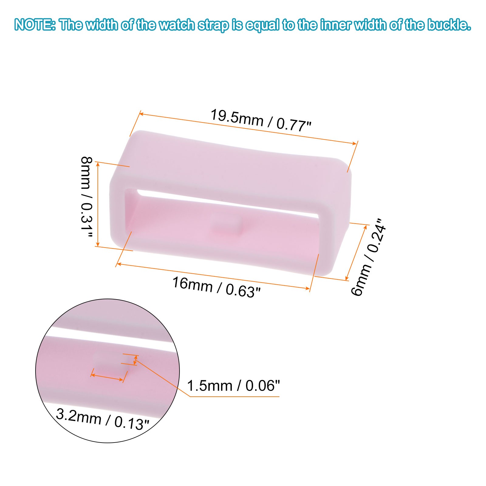 6pcs Watch Strap Loop Fastener Ring 16mm Rubber Watch Holder Keeper Light Pink