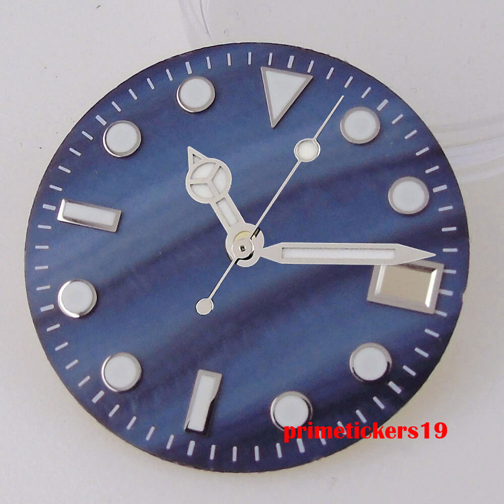 28.5mm Watch Dial Sterile Shell Face Date Hands Set Green Lume Fit NH35 Movement
