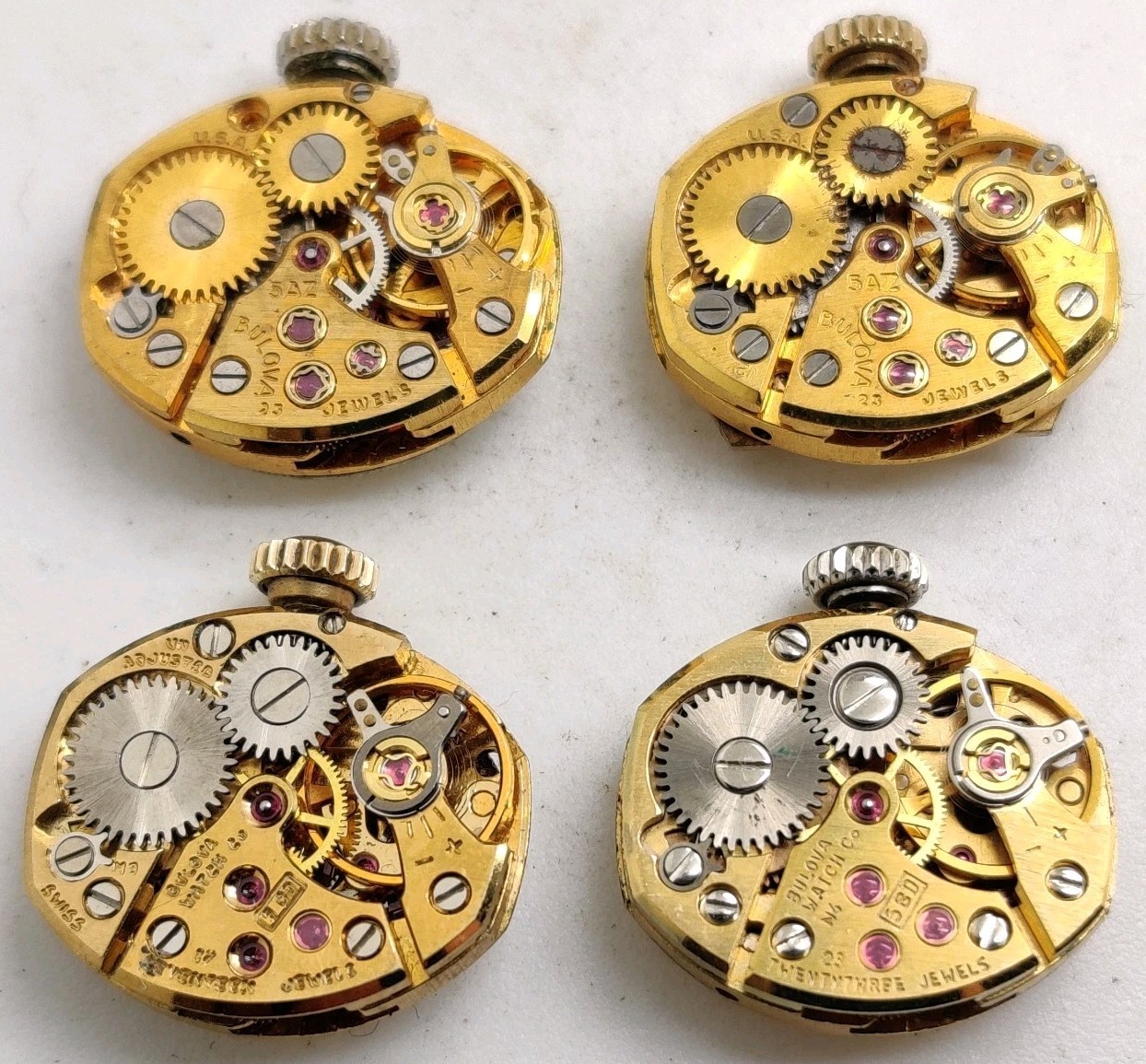 Lot Of 4 Bulova 5BD 5AZ movements Run For Repair