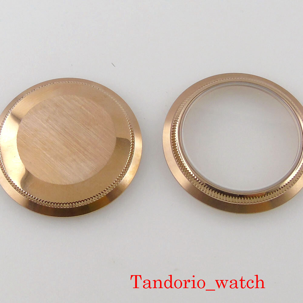 38mm Rose Golden Watch Case Sapphire Glass Ceramic Bezel For NH35 NH36 movement
