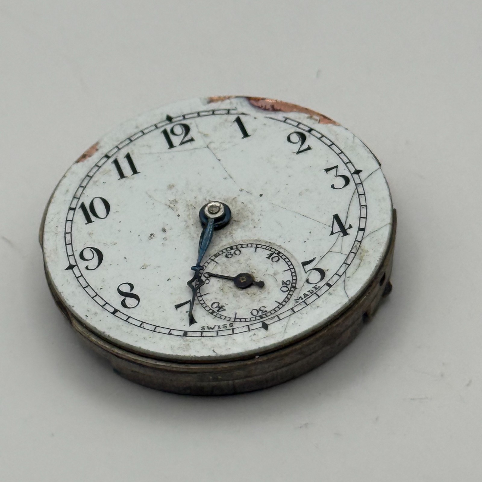 15 Jewels Trench Watch Movement Sub Seconds Swiss Manual Wind Vintage Parts 27mm