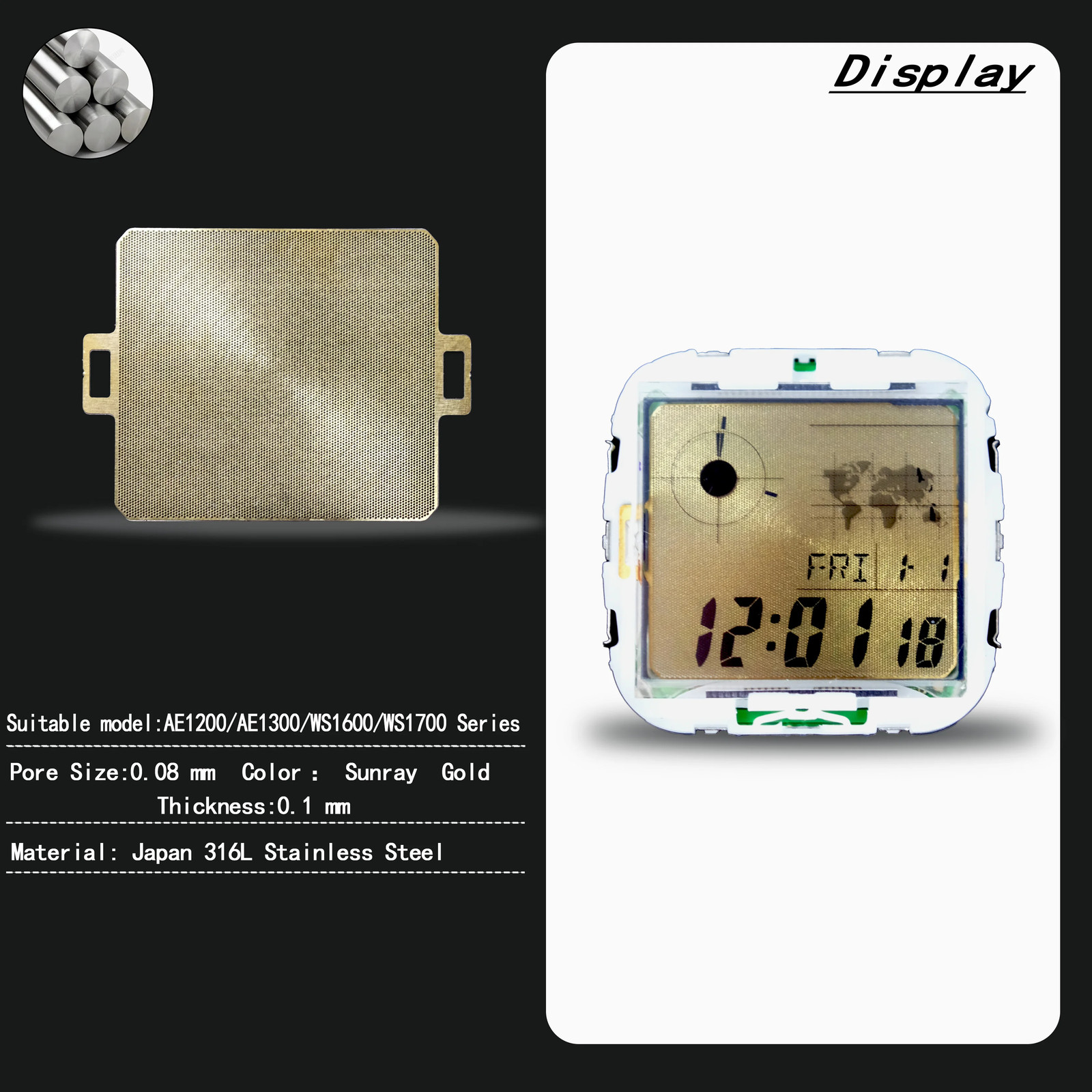 For Casio AE1200 F91 Display screen Metal Mesh Japan Copper Sunray Texture