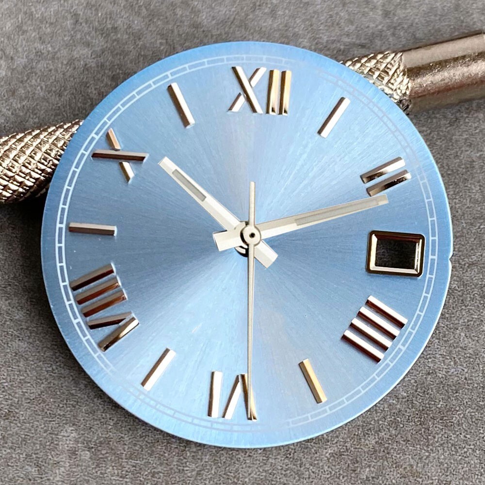 Mod New 29mm ice blue Roman Numeral indexes Watch Dial Face fit NH35 NH36 NH38