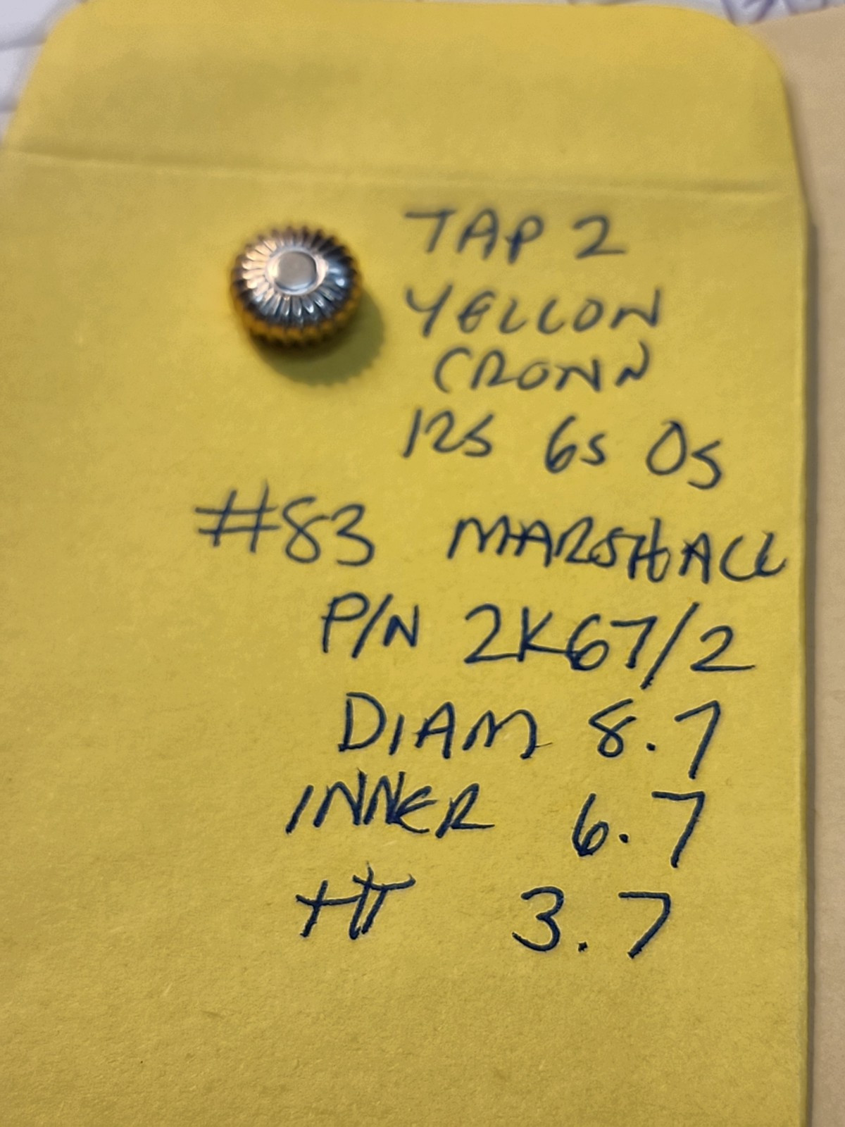 NOS Tap 2 Yellow American Pocket Watch Crown 8.7mm Diameter