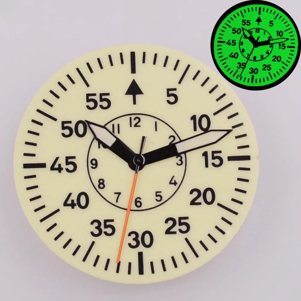 29mm Sterile Dial Green Luminous Watch Dial Hands Fit NH35 NH36 Movement