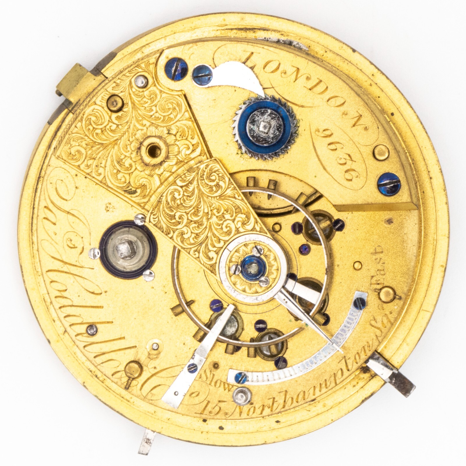 Jas. Hoddelle & Co. English Antique Fusee Pocket Watch Movement, Nice Dial
