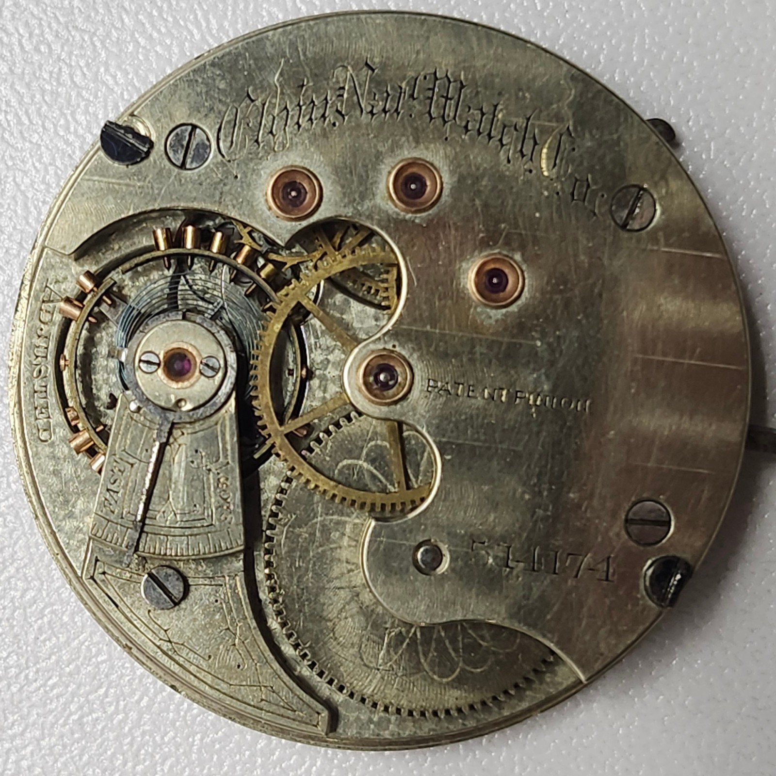 Elgin 12s Pocket Watch Movement – 15J Adjusted – Gilt Finish -for PARTS OR REPAI