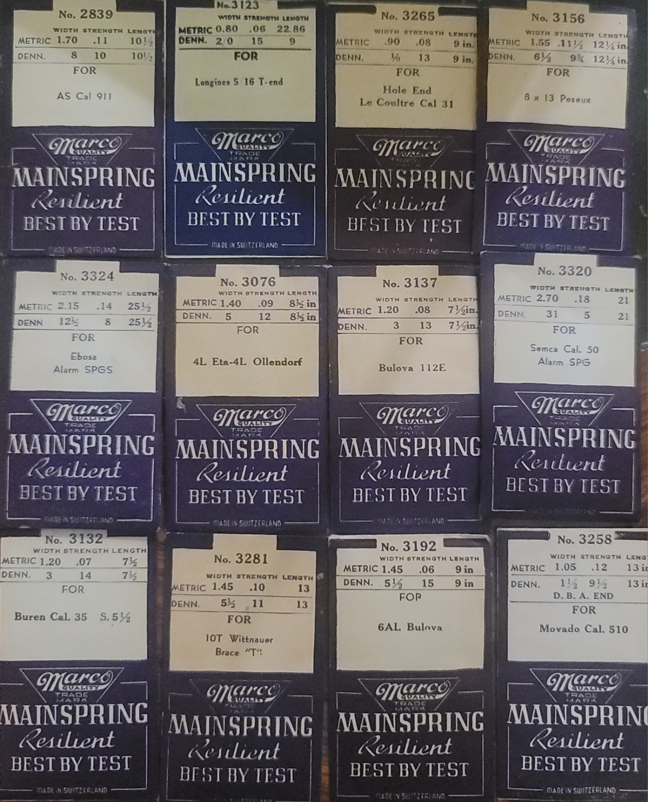 WB7b: NOS – Swiss Mainsprings Many Brands Bulova to Wittnauer | Omega LeCoultre