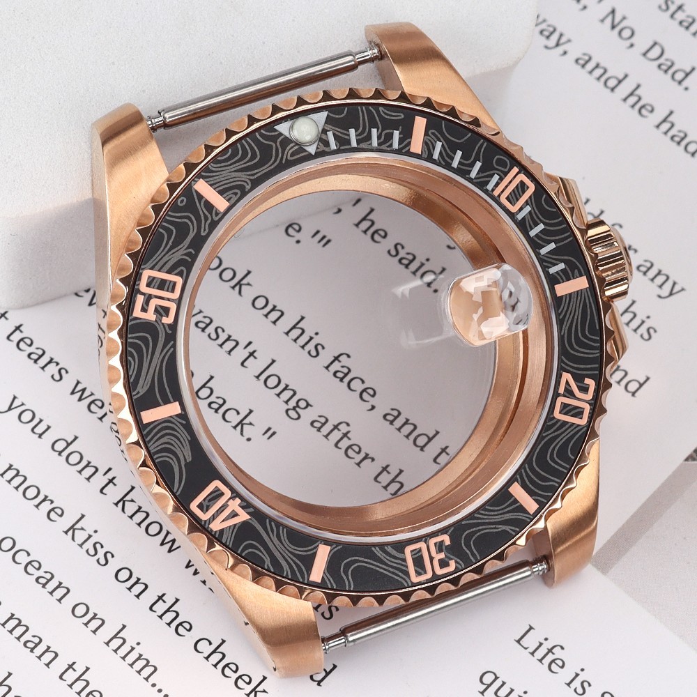 40mm Pilot Watch Case Rose Gold SUB Bezel For Seiko NH35 34 Miyota 8215 Movement
