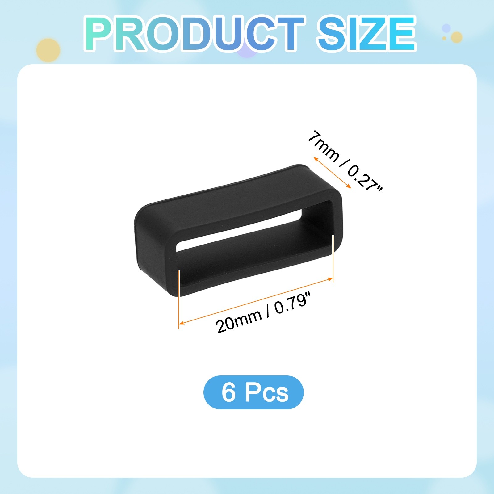 6pcs 20mm Black Watch Band Loop Silicone Watch Strap Retainer Loop for Watch