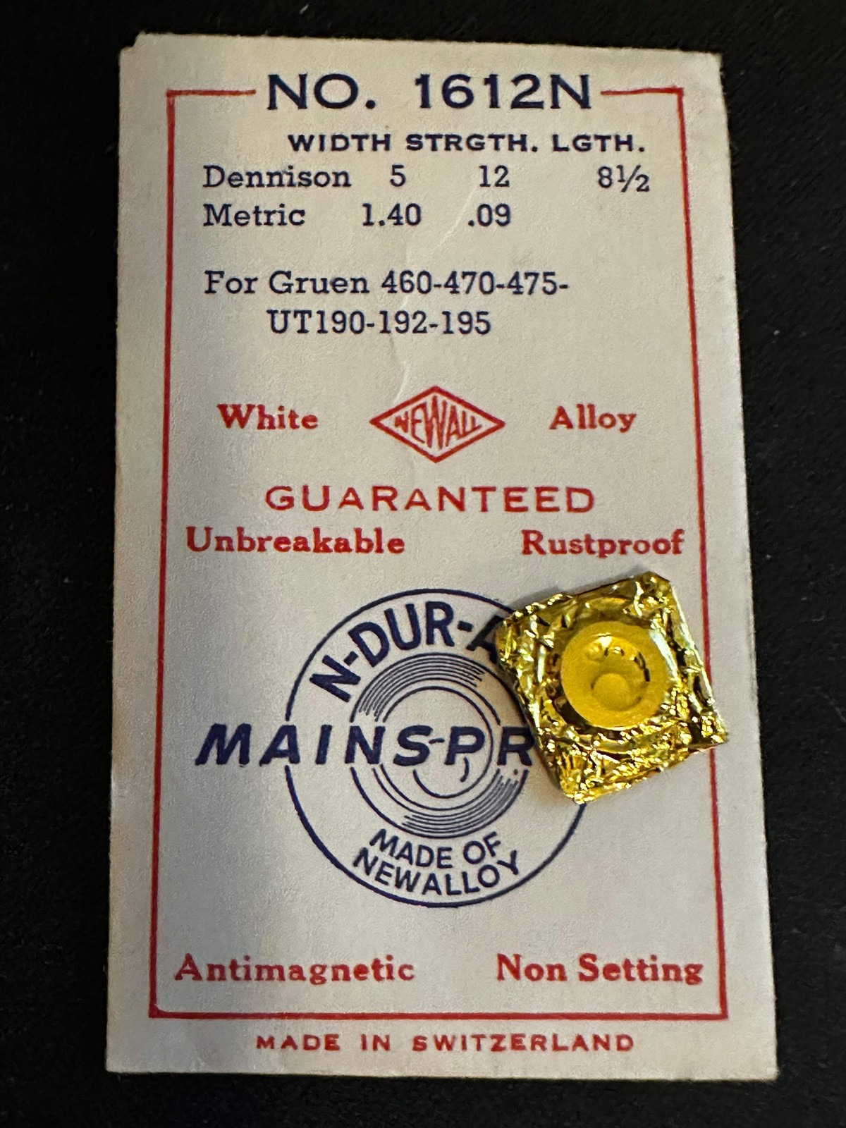 NEWALL Mainspring #1612N for Gruen 460, 470, 475, Unitas 190, 192, 195 – Alloy