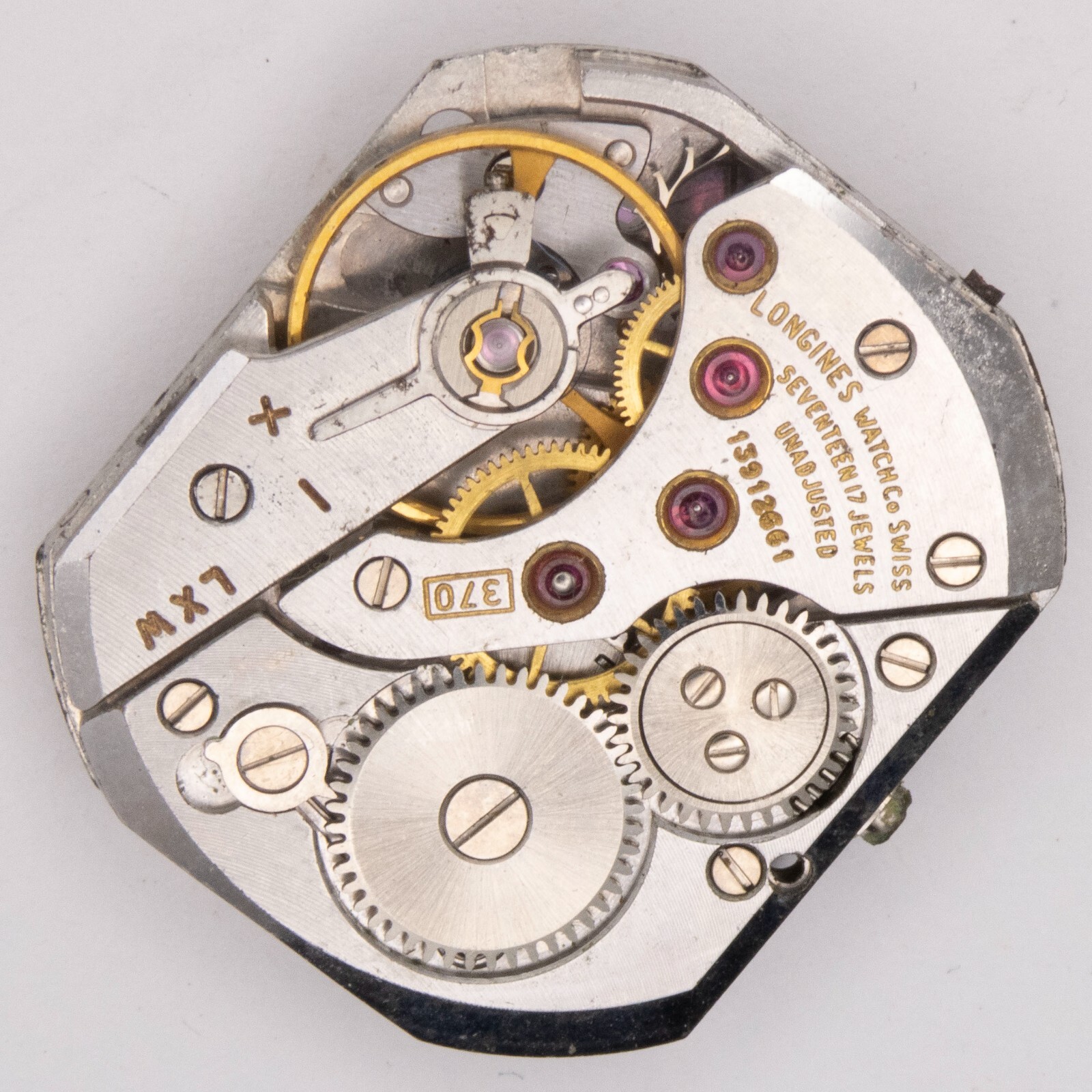 Partial Vintage Longines Caliber 370 17-Jewel Wristwatch Movement, Parts