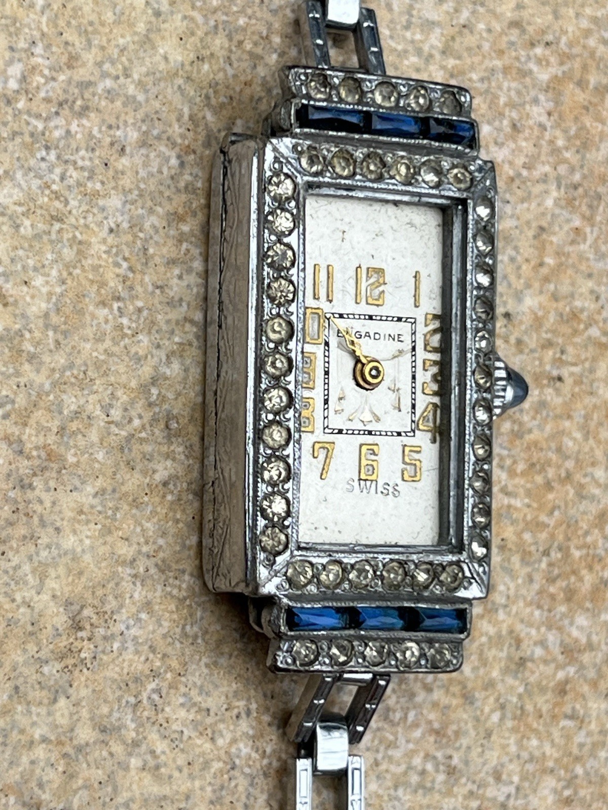 Vintage Engadine Ladies Watch w/ Fancy Art Deco Jeweled Case – Parts or Repair