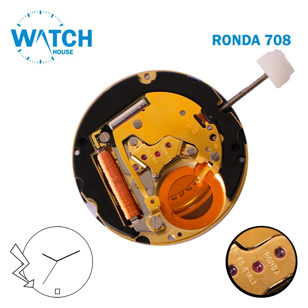 RONDA 708 Watch Movement SWISS🇨🇭 Made , Black Date Disk on 6, 3 Hands .