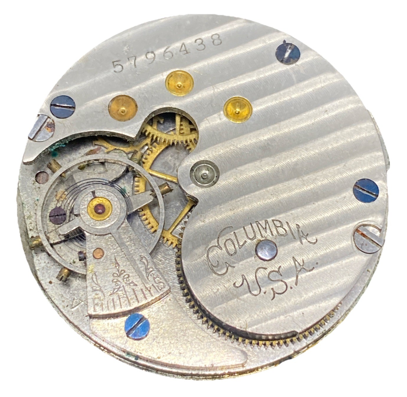 Columbia USA Pocket Watch Movement Green Dial Hunter 6s 7j Parts F8897