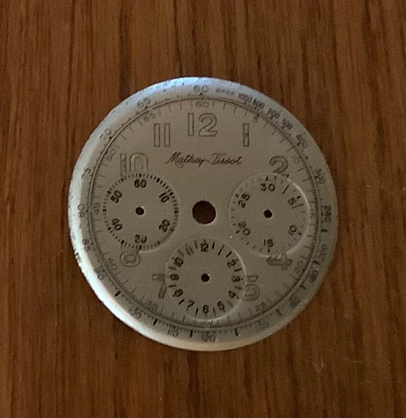 Mathey Tissot Three Register Chronograph Arabic Numerals Silver Dial 28.4mm