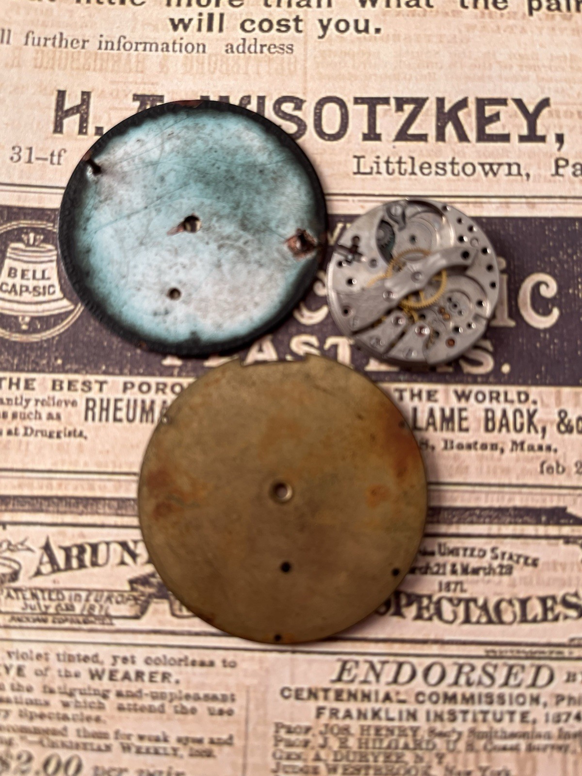 Illinois Springfield New England Pocket Watch Dial Hampden Movement Lot Of 3