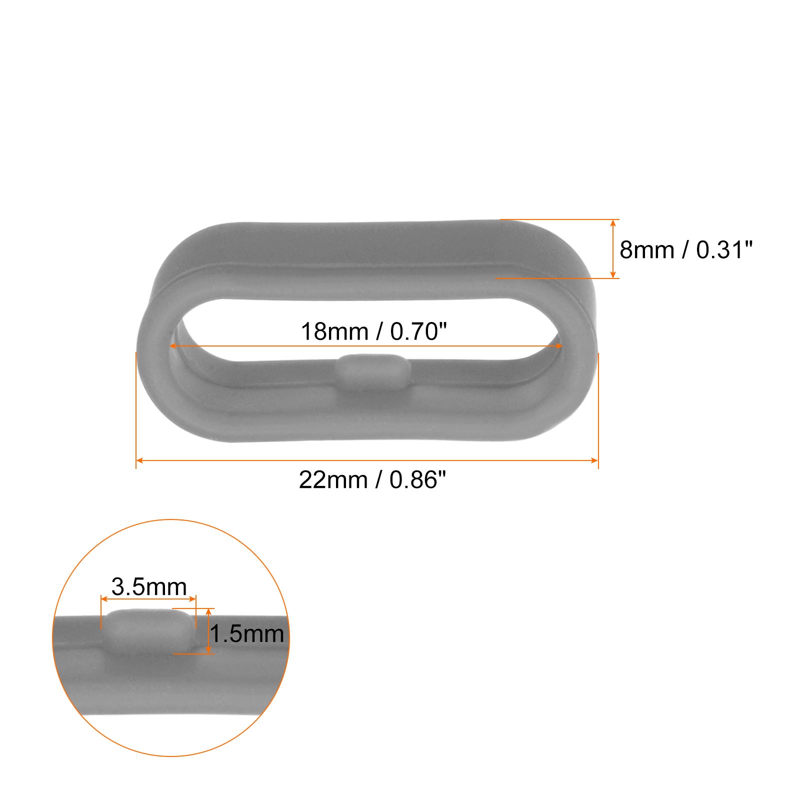 10Pcs Watch Band Strap Loops Silicone Fastener Rings for 18mm Band, Grey