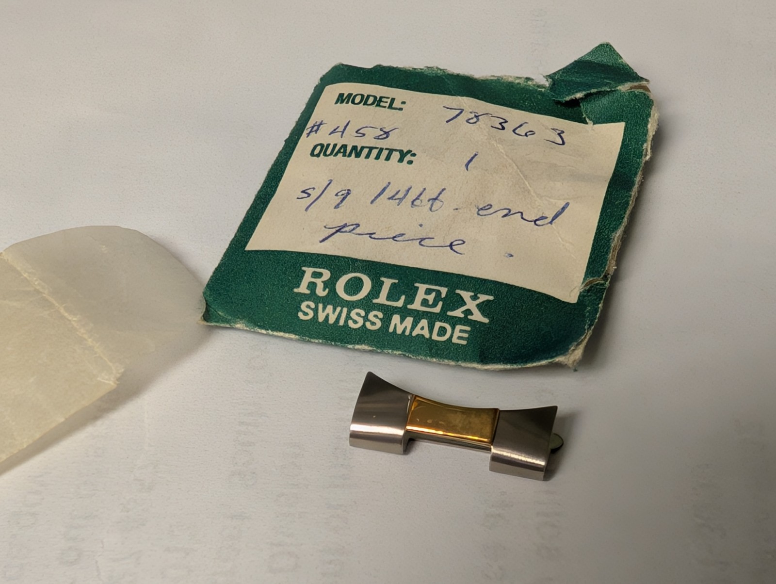 Genuine Rolex END PIECE two toned gold/Steel 458 stamped on it, Model 78363 20mm