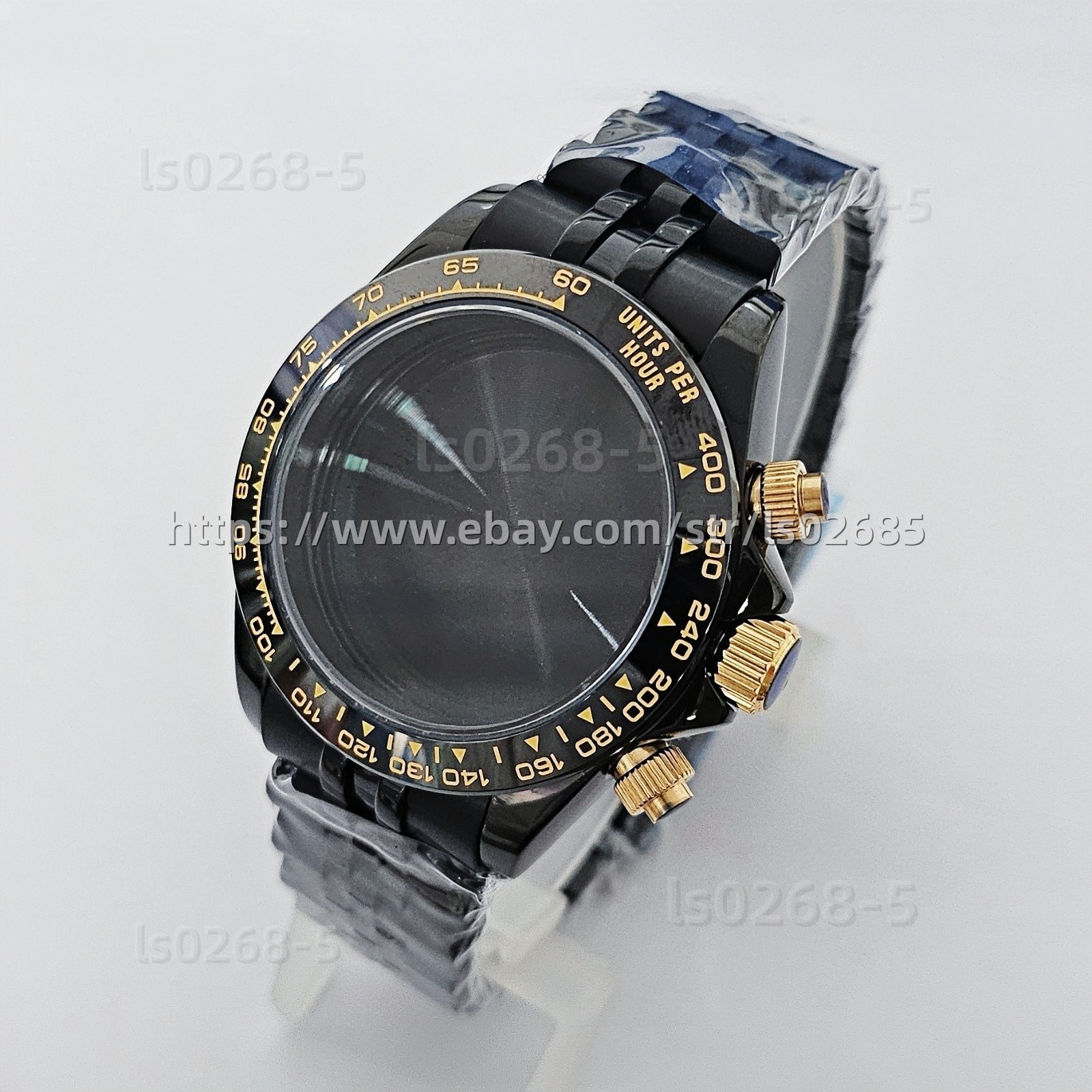 39mm VK63 Case + Steel Bracelet Plated Sapphire Crystal Fit Quartz