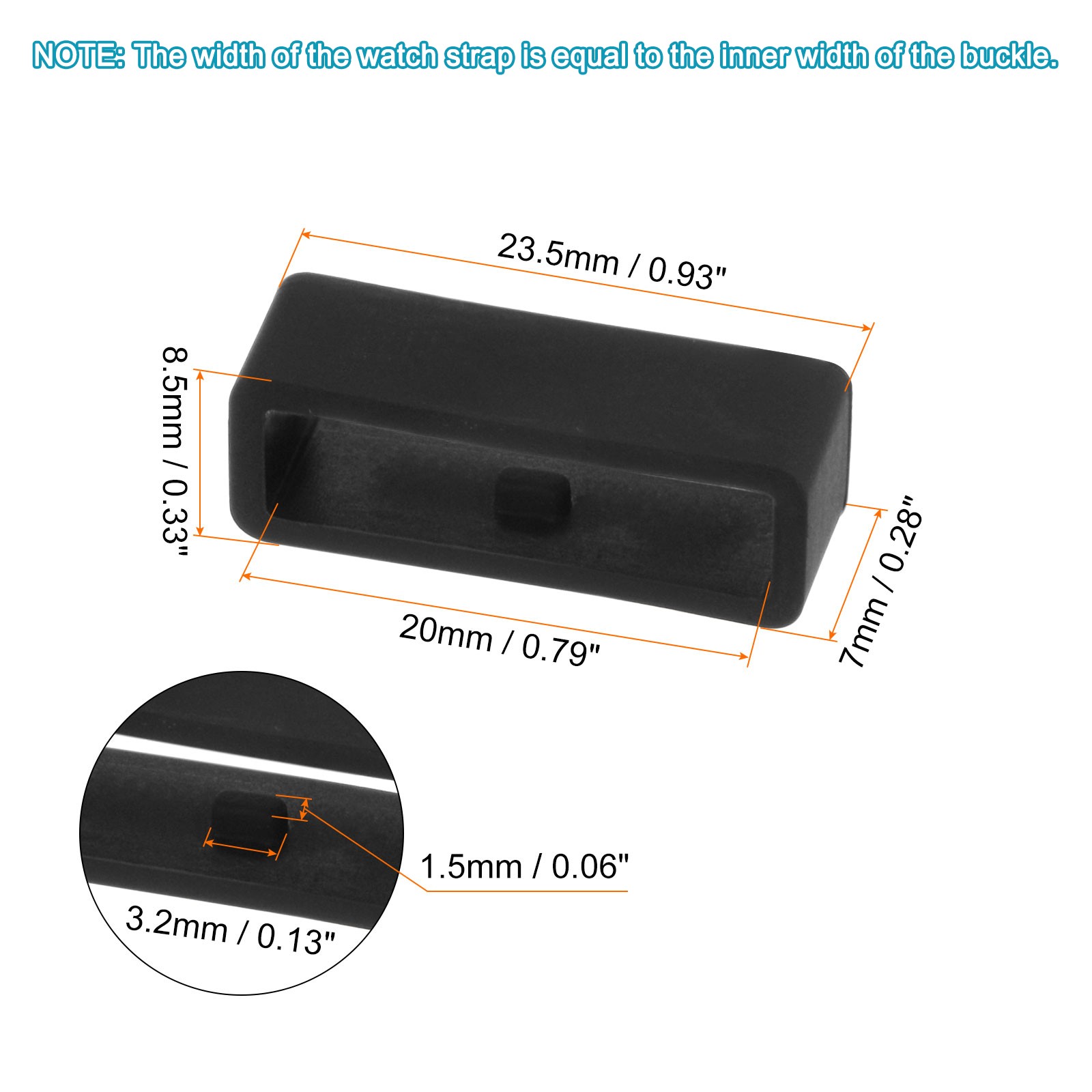6pcs Watch Strap Loop Fastener Rings 20mm Rubber Watch Holder Keeper Black