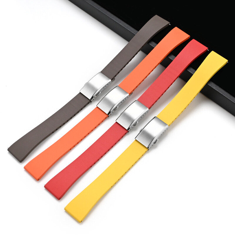 FKM Rubber Watch Strap With 316L Steel Deployant Band Butterfly Clasp