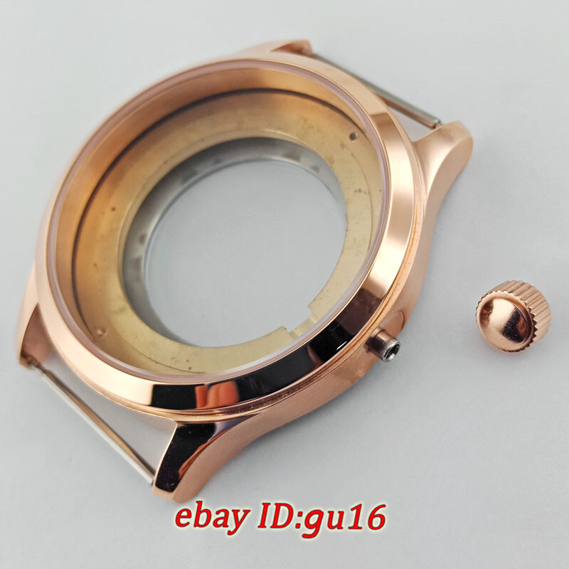 42mm Rose Gold Steel Watch Case Fit ETA 2836,Mingzhu/DG2813,Miyota 82 Series