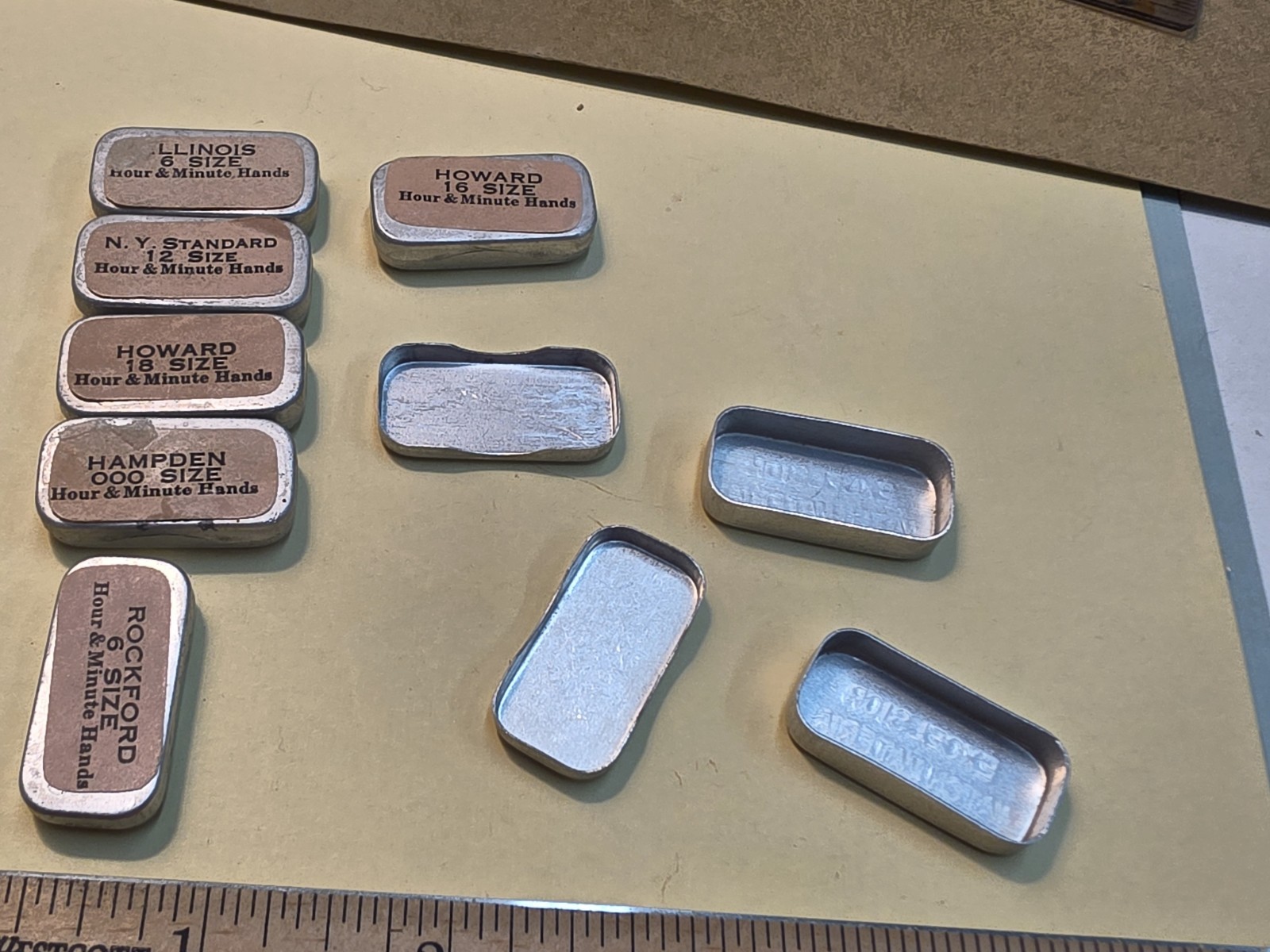 Lot Of 8 Empty Pocket Watch Hands Parts Tins Boxes Storage Containers