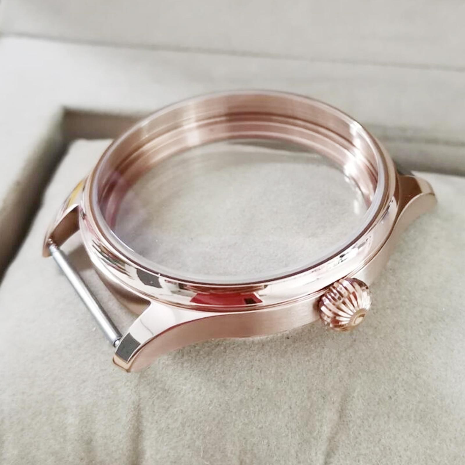 Rose Gold 44mm 316L Watch Case For ETA 6497 6498 Seagull ST3600 3621 Replacement