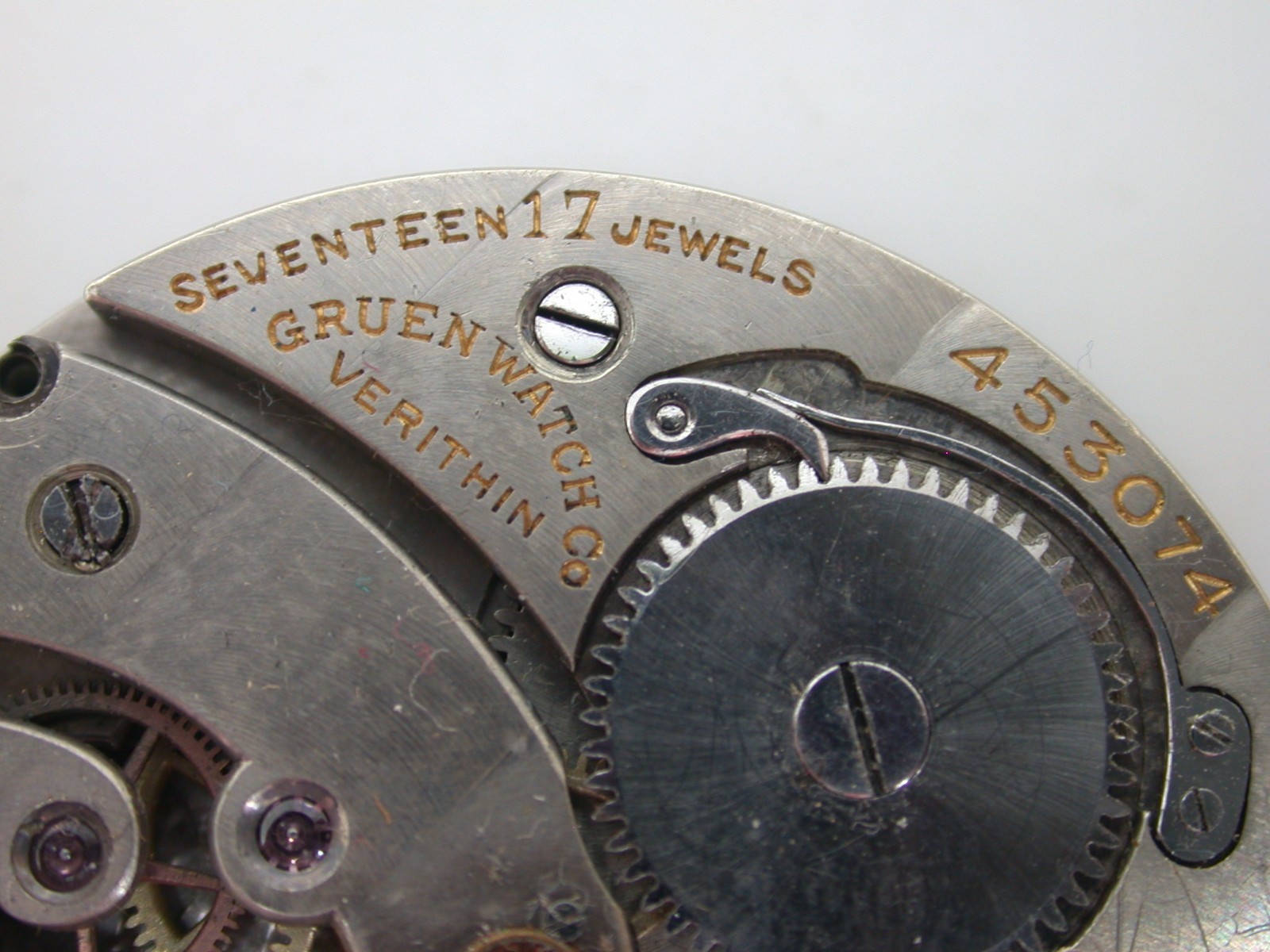 GRUEN VERITHIN, 17 JEWEL, SERIAL # 453074, 17 LIGNE MOVEMENT – 35MR22