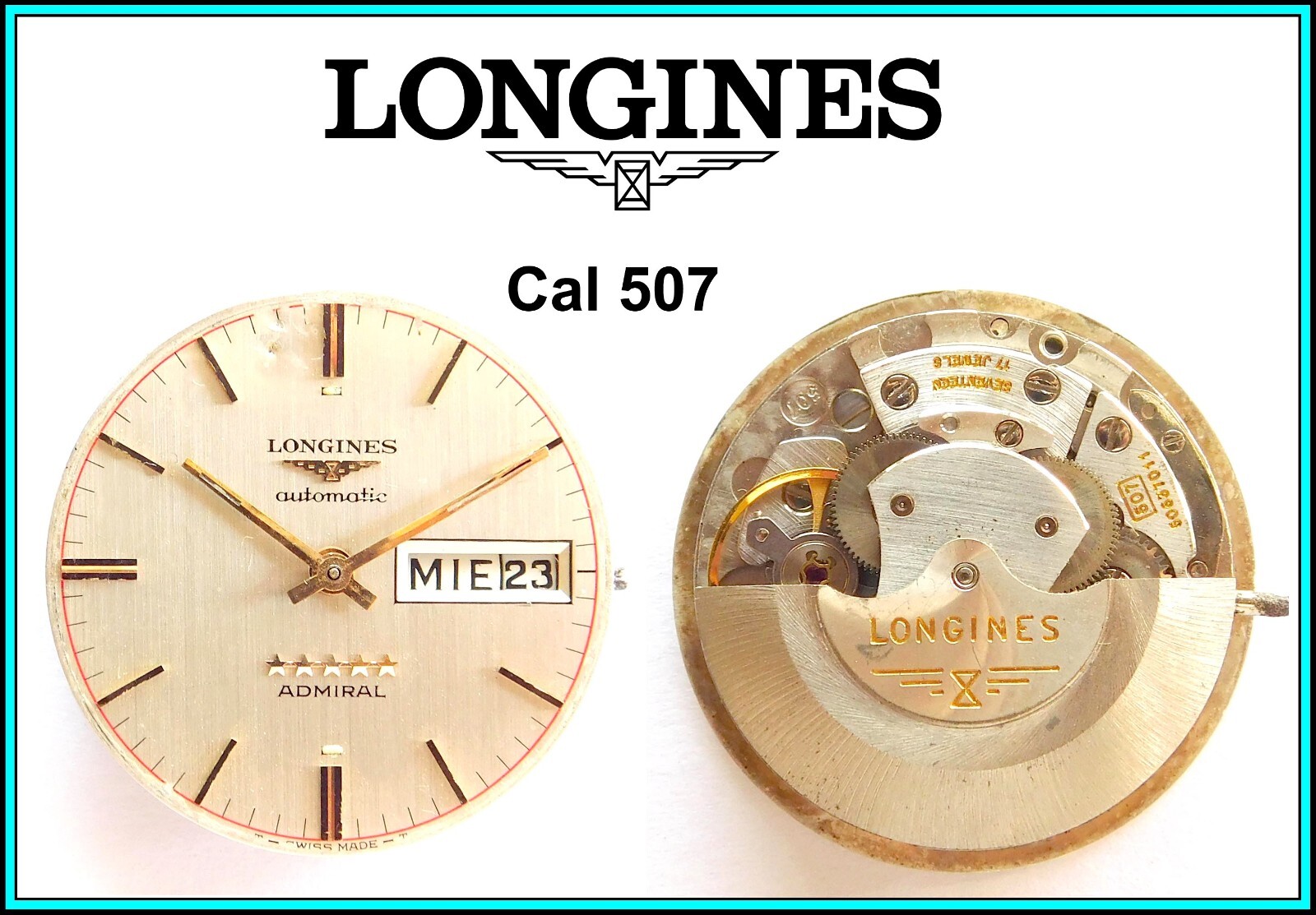 LONGINES ADMIRAL AUTOMATIC Watch, Cal. 507 Day-Date 17 Jewels – WORKING