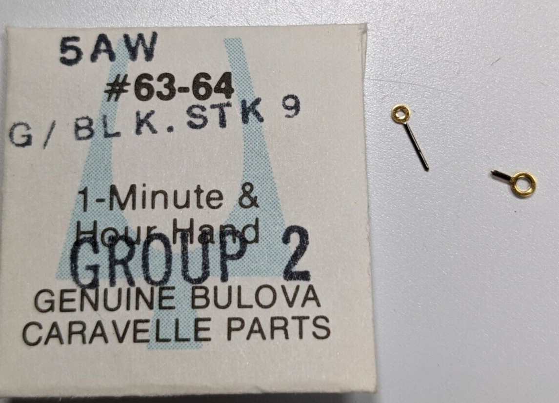 NOS Bulova 5AW G/BLK STK 9 Watch Hand Set #63/64 – Gold Tone with Black