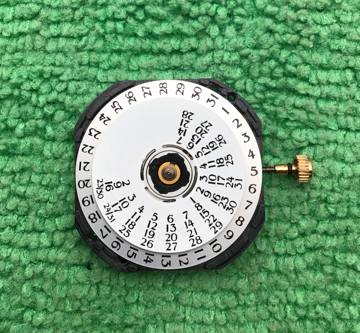 Shiojiri Y149A Watch Movement With Stem And Crown, Calendar Date, NOS
