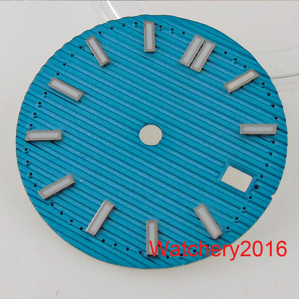 BLIGER Square Watch Case Sky Blue 29.8MM Dial Luminous Hand Fit NH35 movement