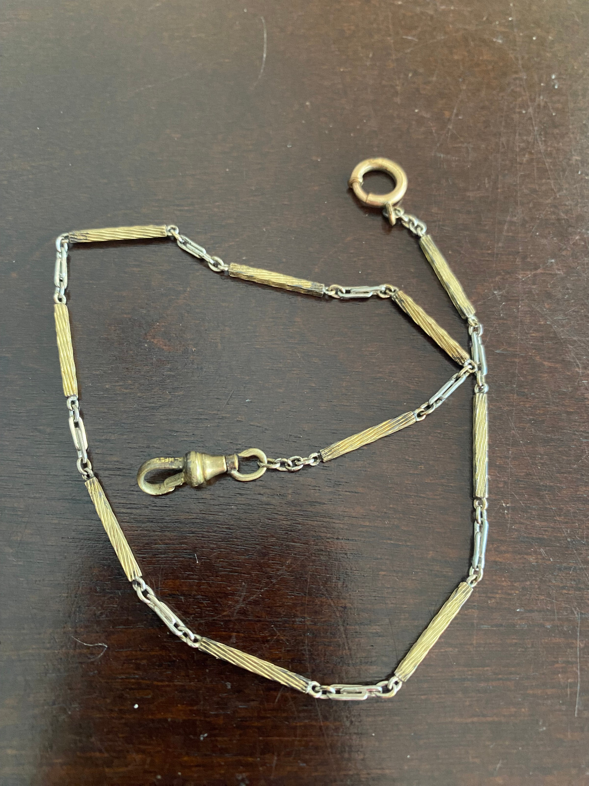 VINTAGE 13 INCH 2 TONE GOLD FILLED POCKET WATCH CHAIN, HAS SOME WEAR
