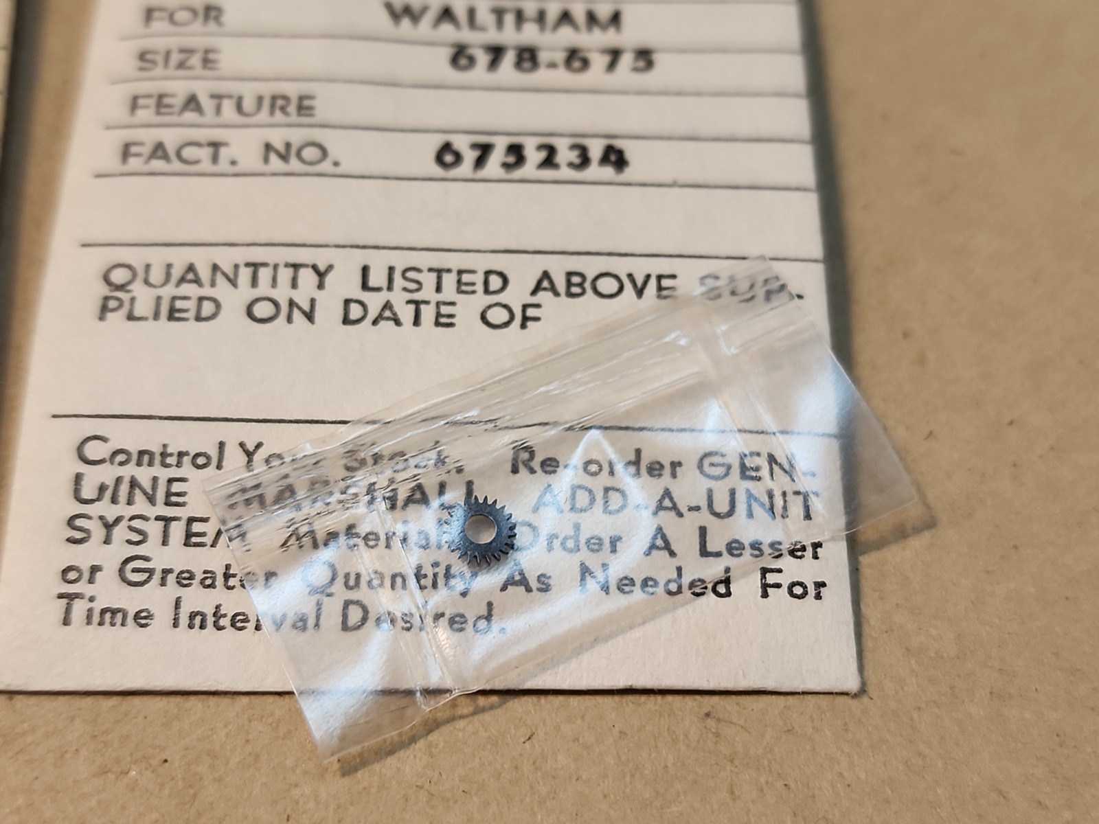 NOS Waltham 678 Winding Arbor, Winding Pinion & 678-675 Crown Wheel