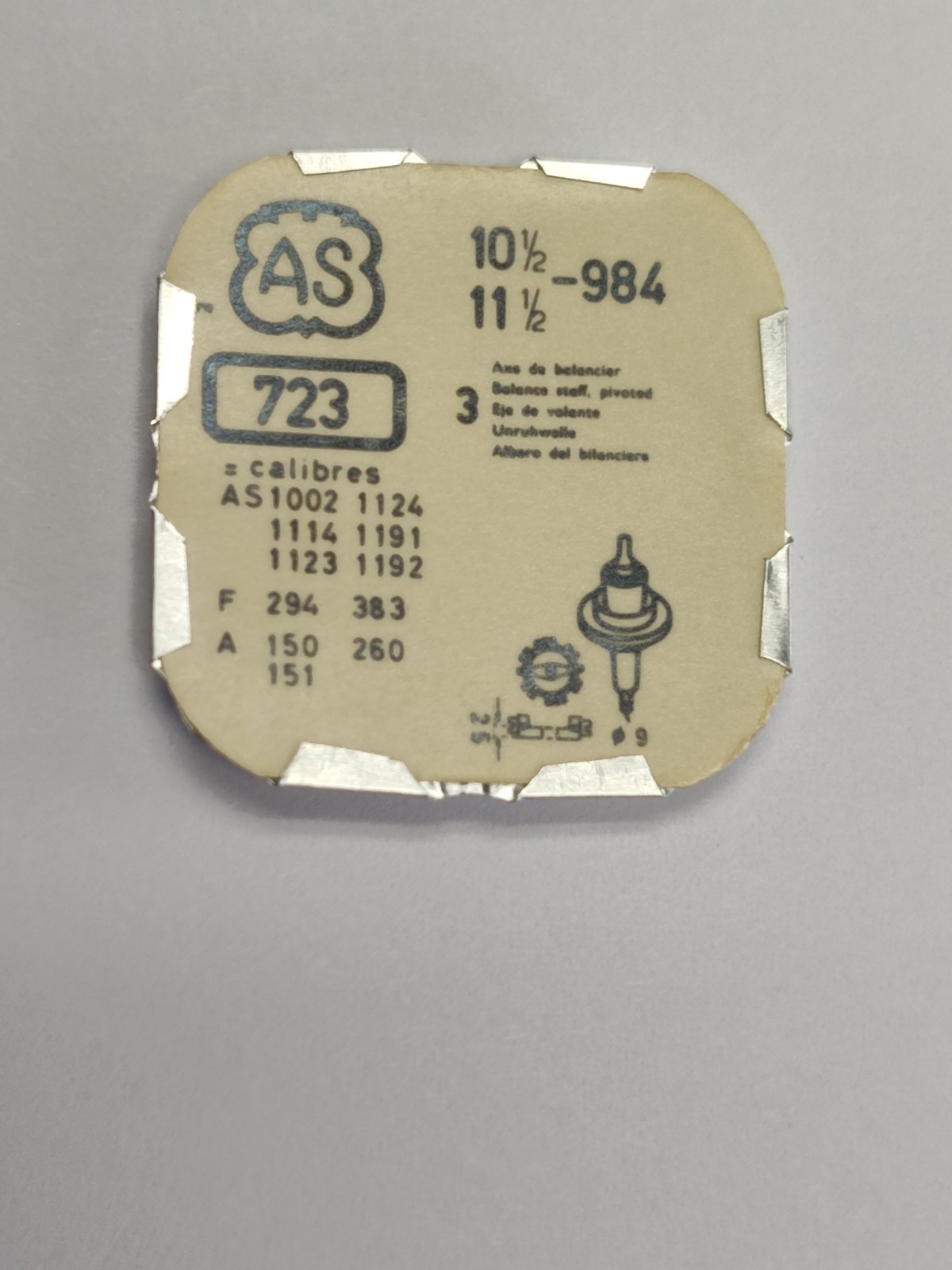 AS 984 1002 1123 1124 151 152 156 157 BALANCE STAFF watch part #724