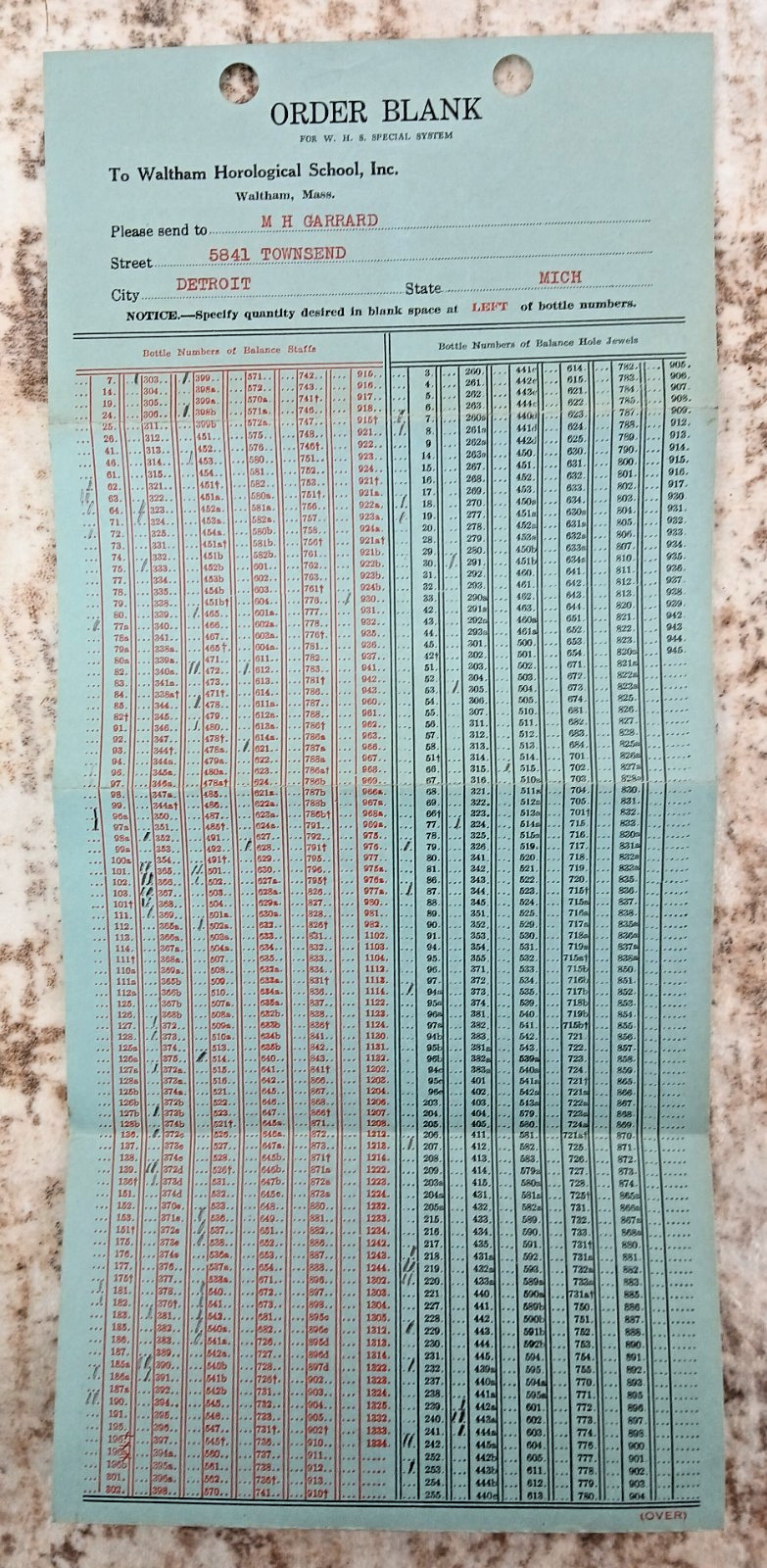 Antique Waltham Horological School Balance Hole Jewels Set *READ*