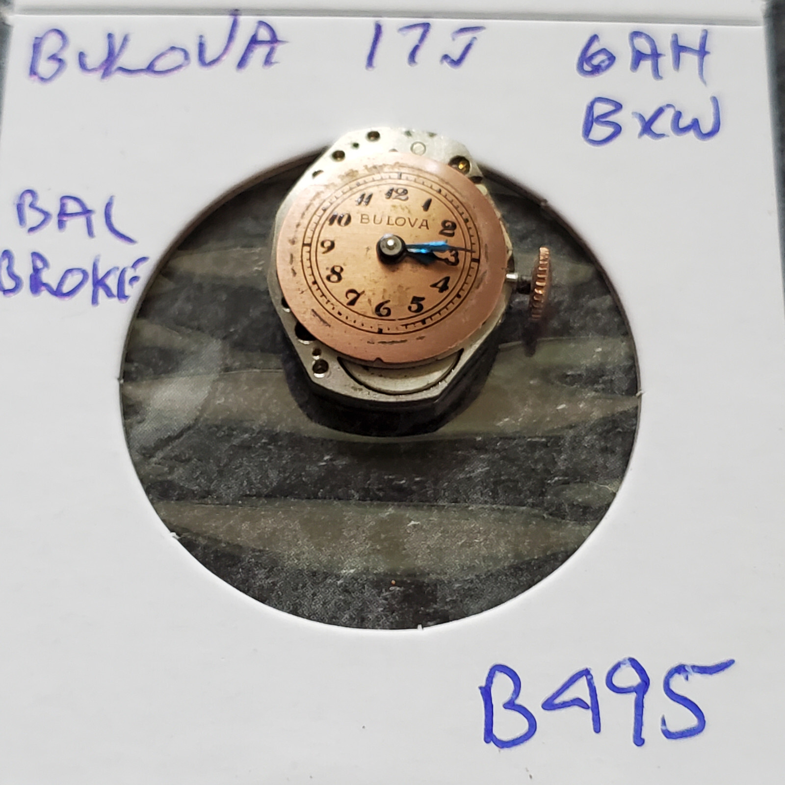LADIES BULOVA 17j 6AH BXW WRIST WATCH MOVEMENT #B495