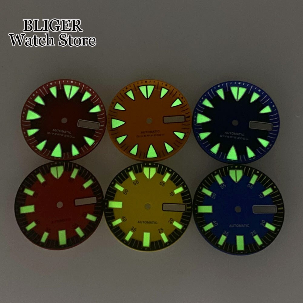29MM Luminous Red Blue Watch Dial Green Lume Fit NH36 NH36A Week Date Watch Part