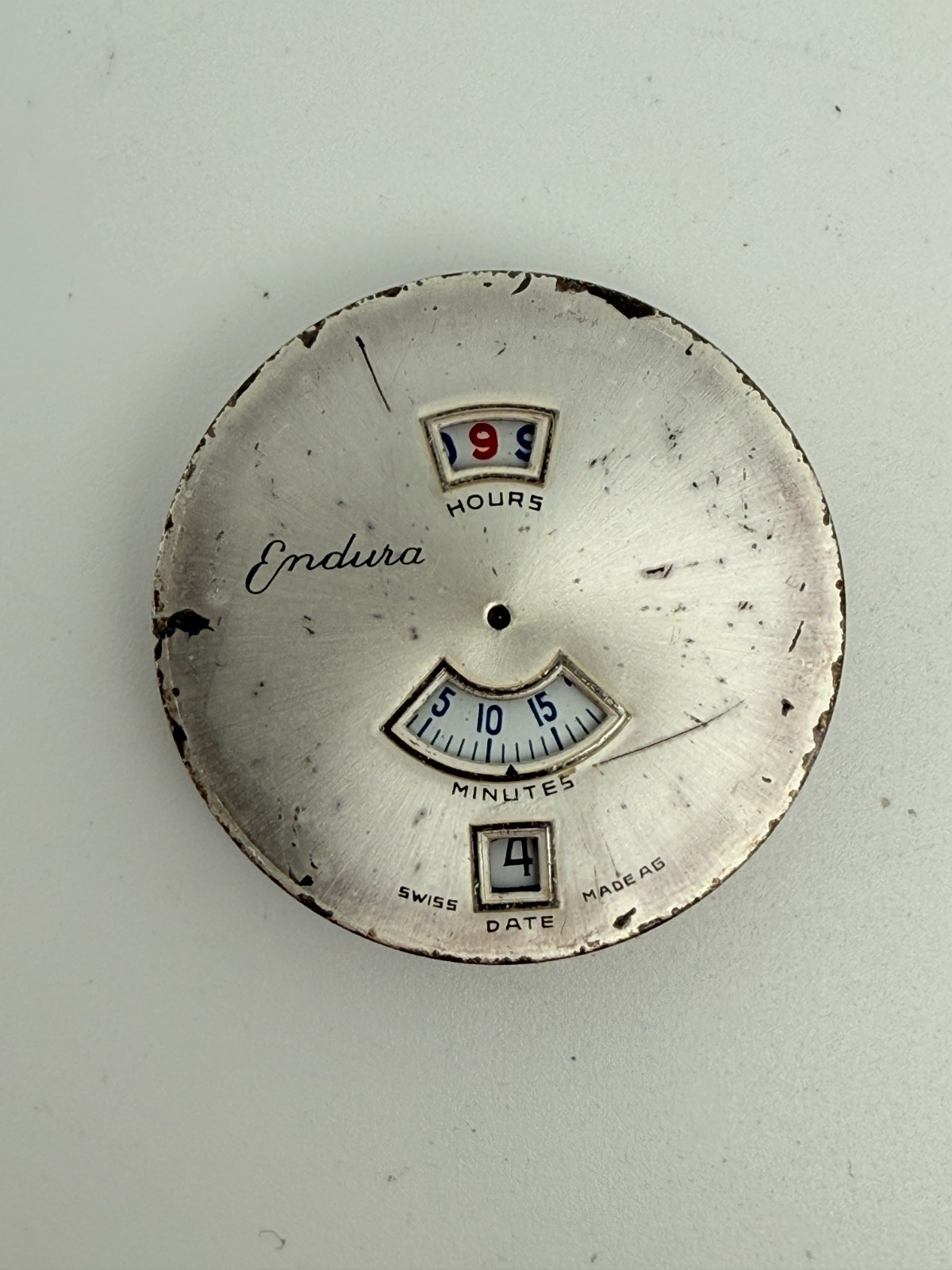 Vintage Endura Jump Hour EB 8800 Swiss Movement & Dial For Parts or Repair