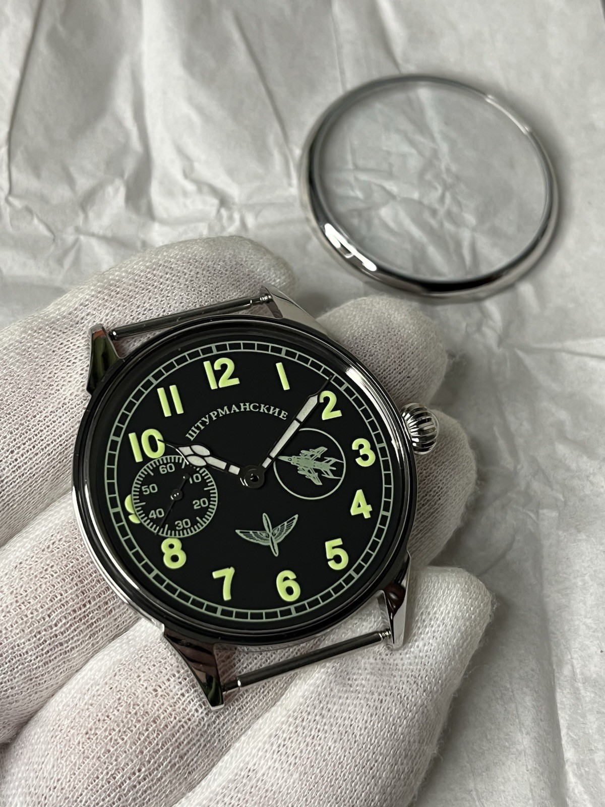 Molnija Marriage Watch Parts Set–Pilot Dial Case Hands – No Movement-Aftermarket