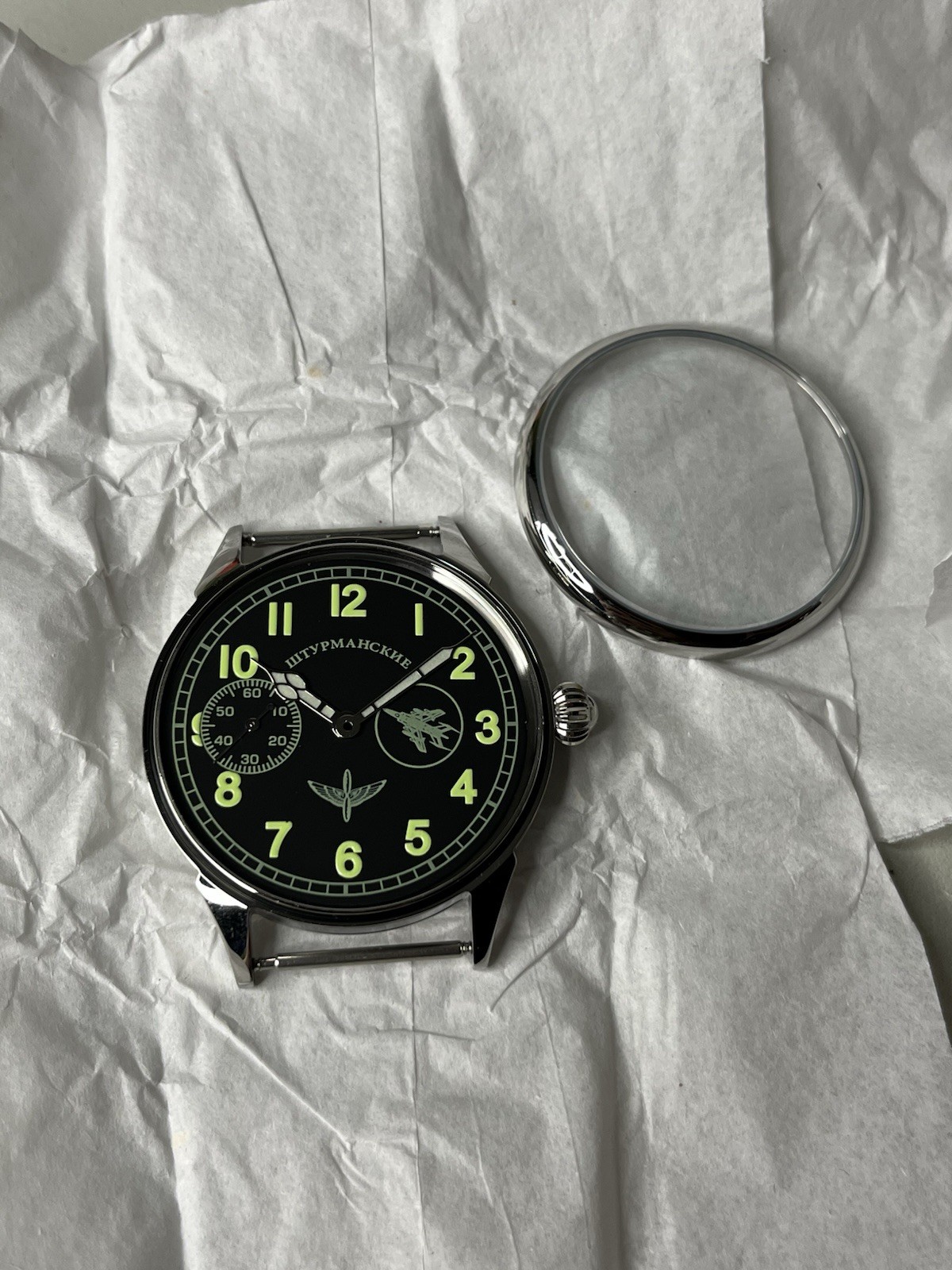 Molnija Marriage Watch Parts Set–Pilot Dial Case Hands – No Movement-Aftermarket
