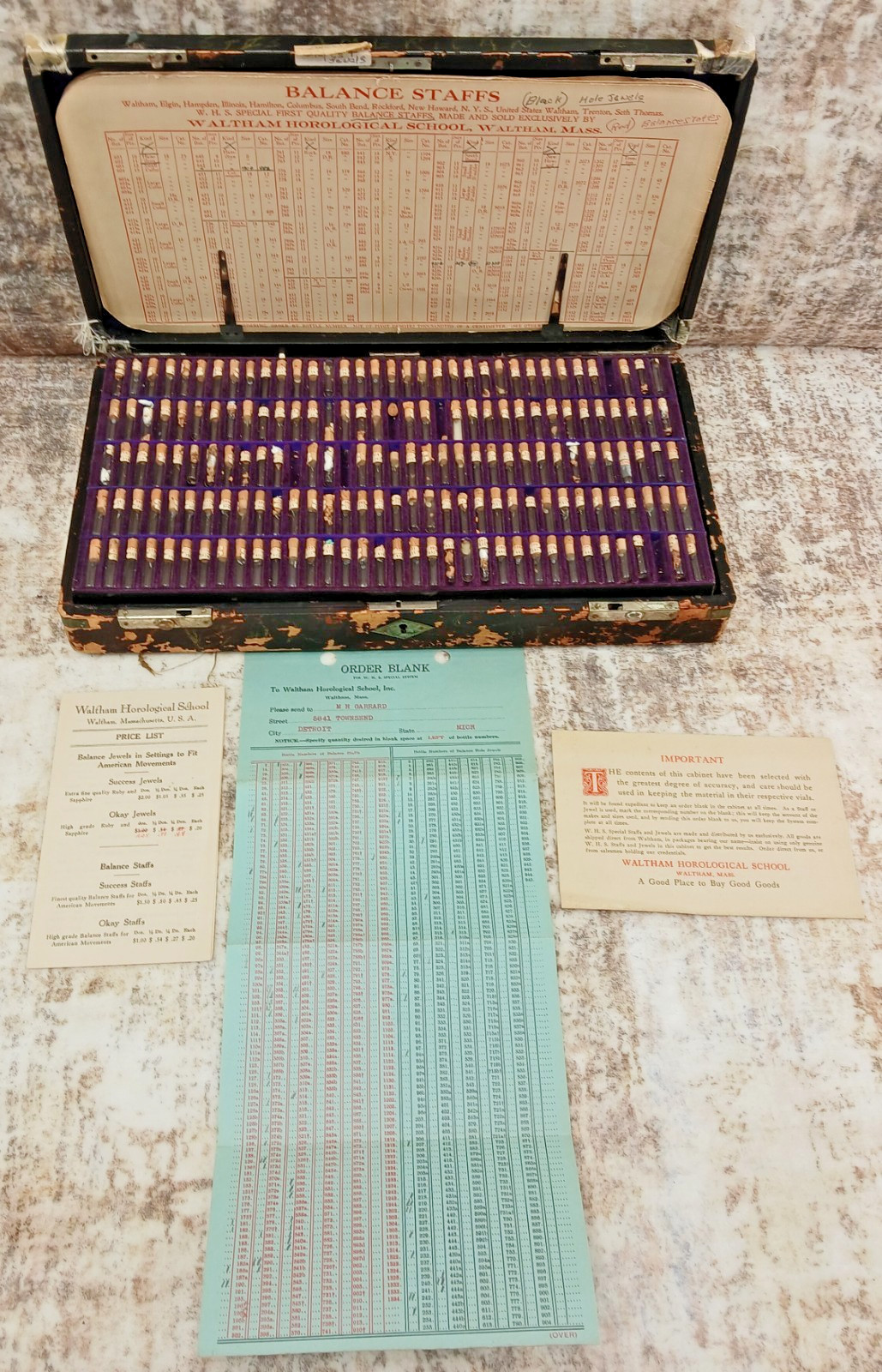 Antique Waltham Horological School Balance Hole Jewels Set *READ*