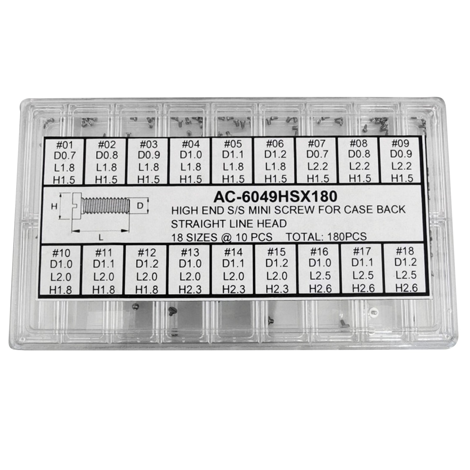 180pcs 18-Size Stainless Steel Watch Case Slotted Screw Assortment Repair Tool