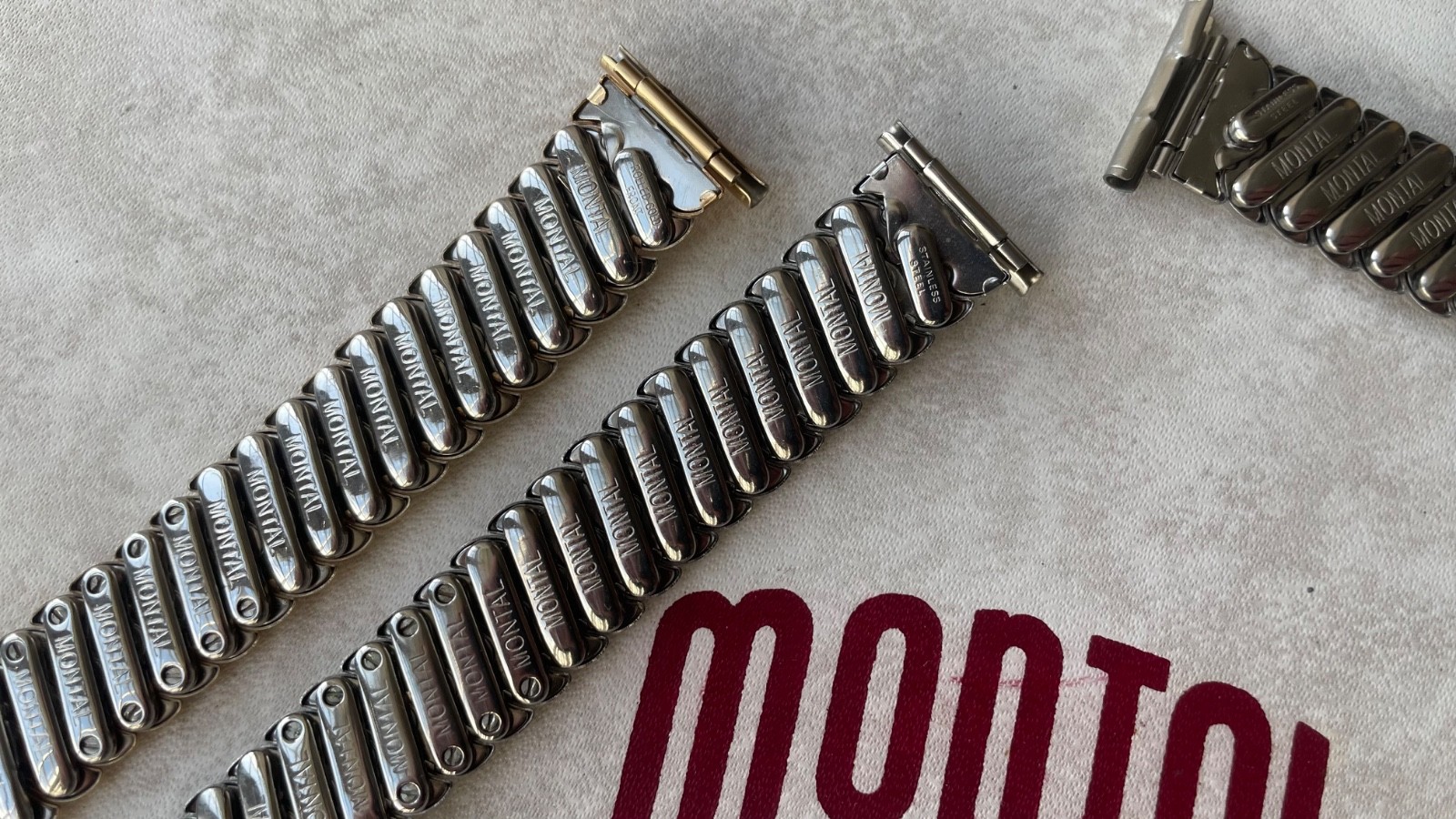 Original Montal made in England steel and gold stretch bracelets 18mm & 20mm