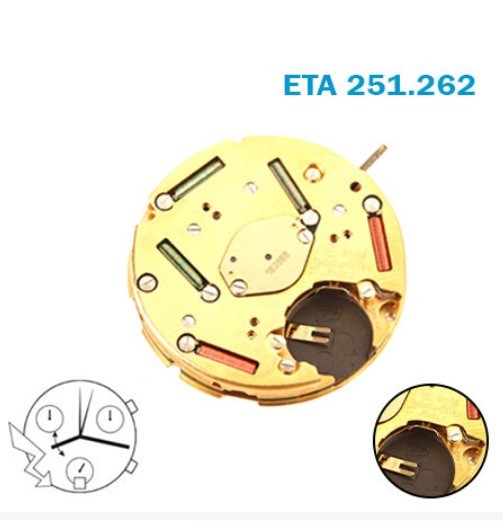 ETA Swiss Movement 251.262- Chronograph-Horizontal White Date Disk At 4- 6 Hands