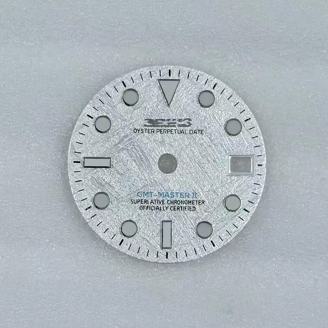 28.5mm GMT Meteorite pattern Watch Dial Green Luminous For NH34 Movement